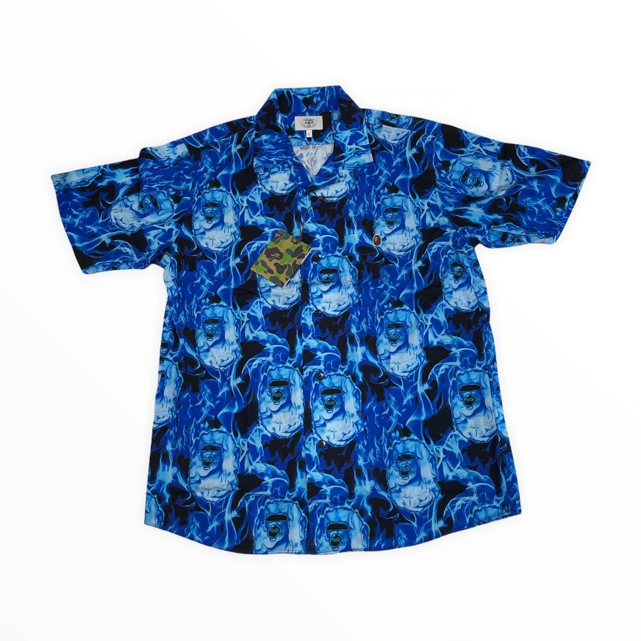 A BATHING APE FLAME OPEN COLLAR SHIRT