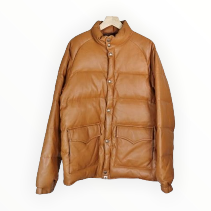 A BATHING APE LEATHER CLASSIC DOWN JACKET