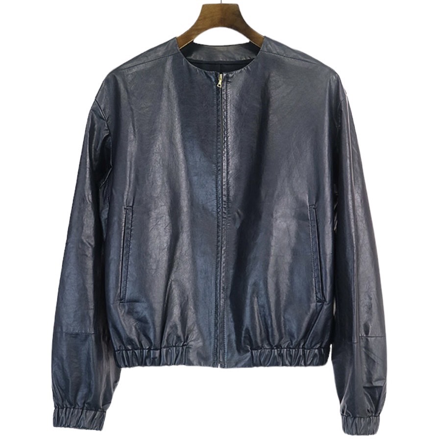 BLAMINK No Collar Leather Jacket