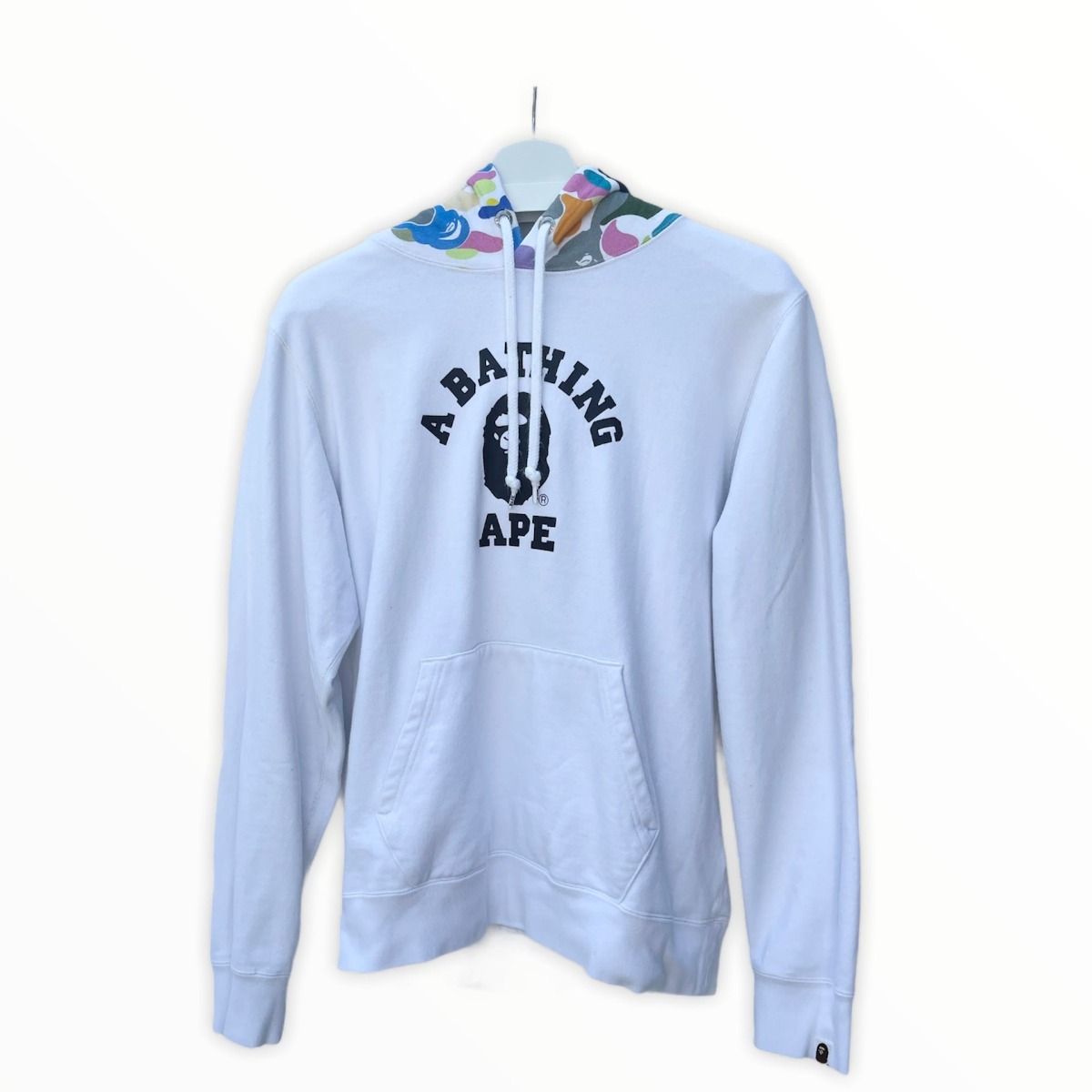 A BATHING APE MULTI CAMO COLLEGE PULLOVER HOODIE