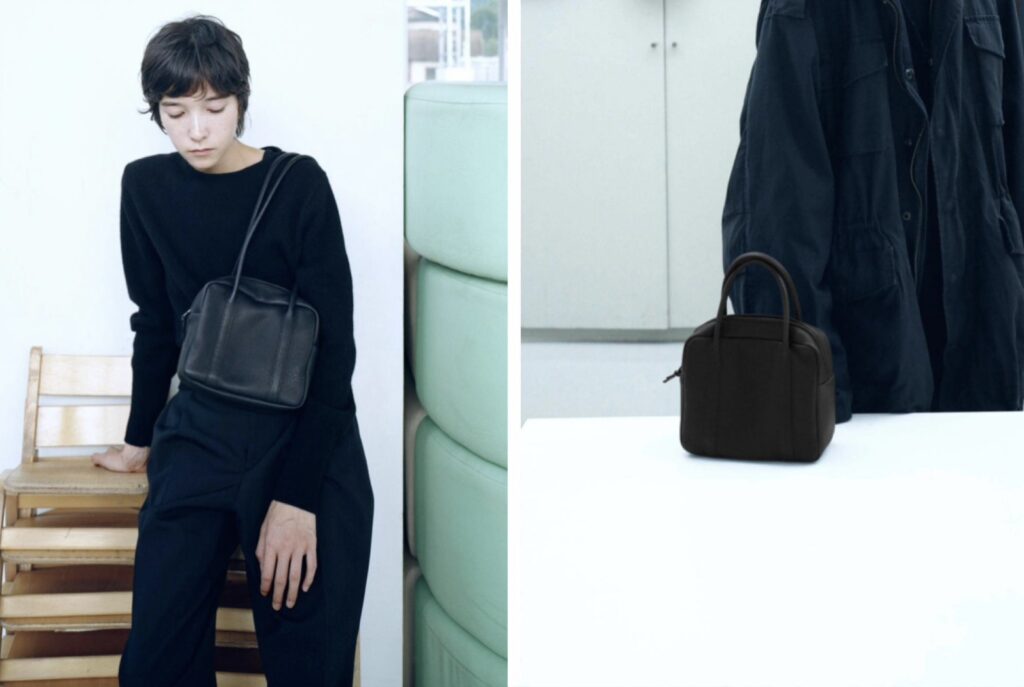 Aeta(アエタ)ブラックレザーバッグの着用イメージと商品イメージ|BETTER CALL BROSKIのブランド買取