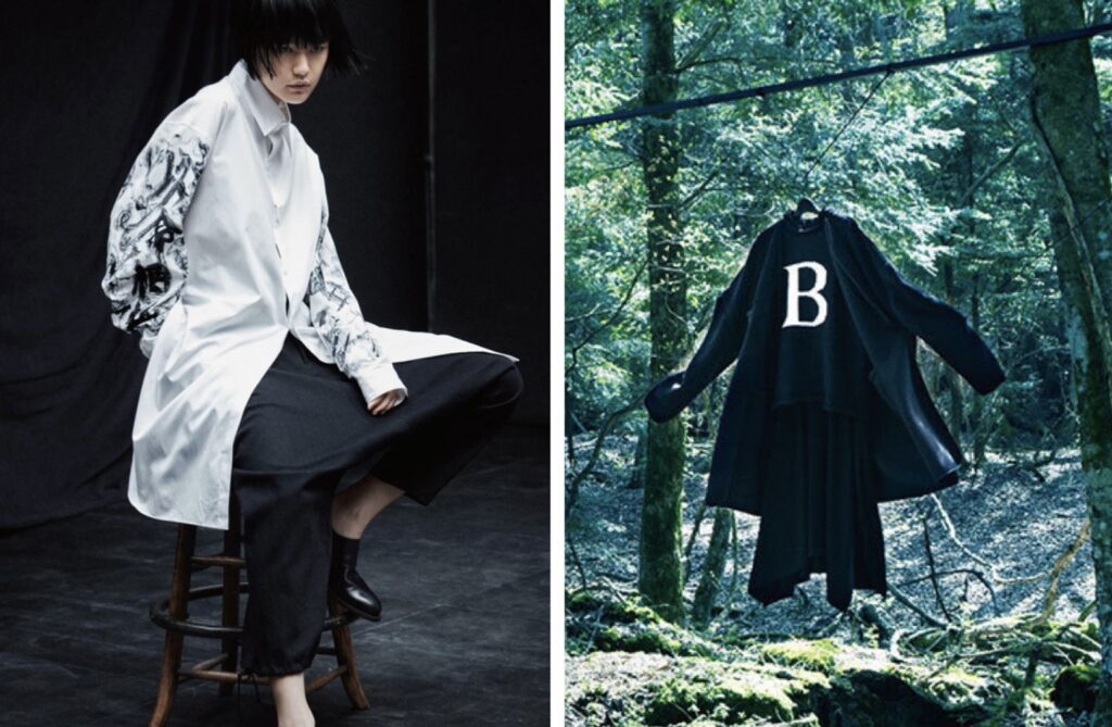 B Yohji Yamamoto(ビーヨウジヤマモト)の白シャツと黒のビッグシルエットウェアのコレクション画像