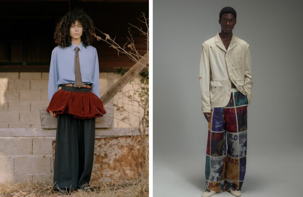 KHOKI(コッキ)のルックスタイル、個性的なデザインとパッチワークパンツが特徴のコーディネート