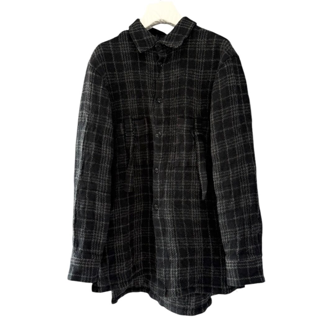 Y's ワイズ 24AW W/ CHECK RED STITCH BACK TUCKED OPEN TAB BLOUSE レッドステッチオープンタブウールチェックシャツ YO-B15-112 14228