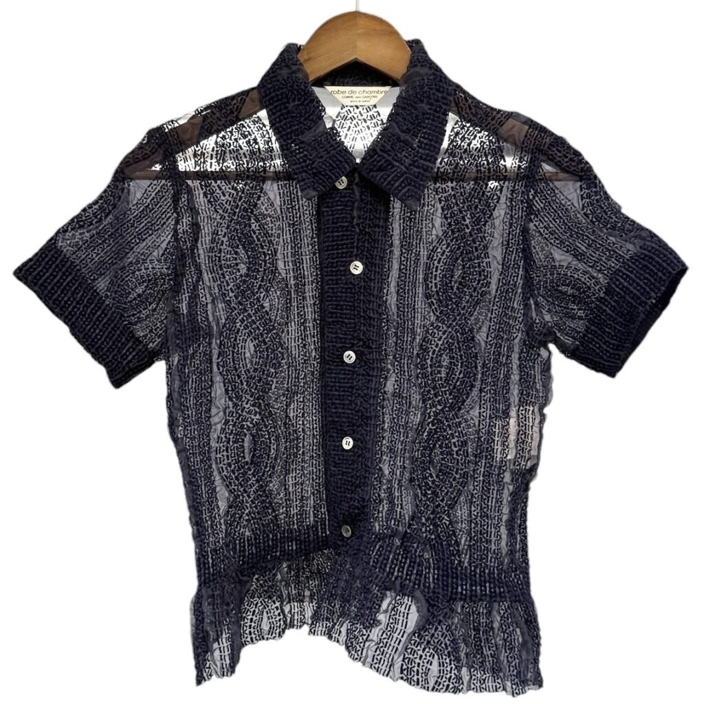 robe de chambre COMME des GARCONS ローブドシャンブルコムデギャルソン フロッキープリント加工シースルー半袖シャツ RB-040120 AD1999