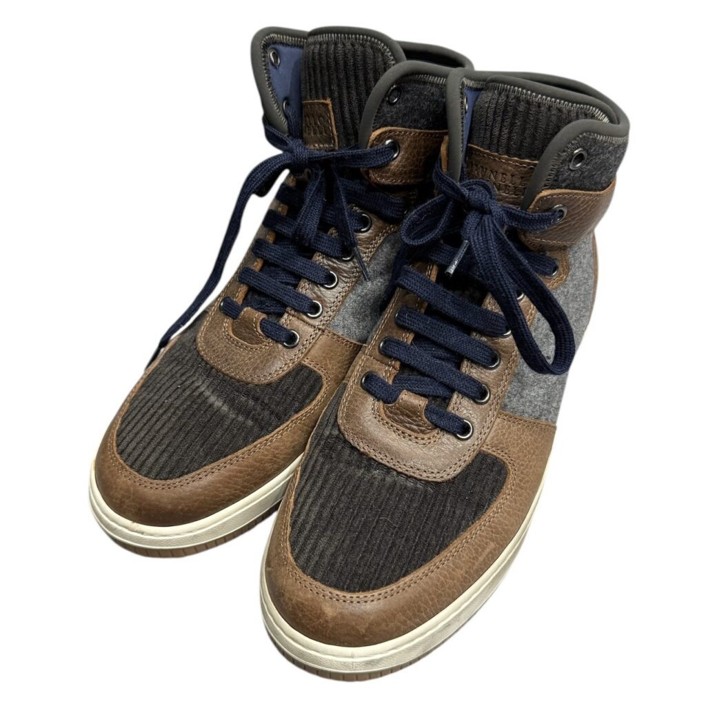 BRUNELLO CUCINELLI ブルネロクチネリ ウール切替ハイカットレザースニーカー サイズ41 14373
