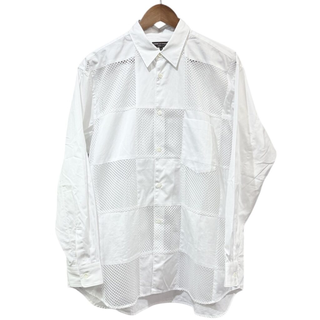 COMME des GARCONS HOMME PLUS コムデギャルソンオムプリュス 25SS Mesh Square Panel Shirt メッシュパネルコットンブロードシャツ PO-B001