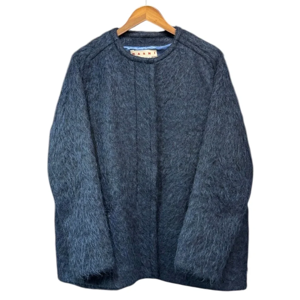MARNI マルニ 22AW アルパカ混シャギーファーノーカラージャケット 40 ネイビー