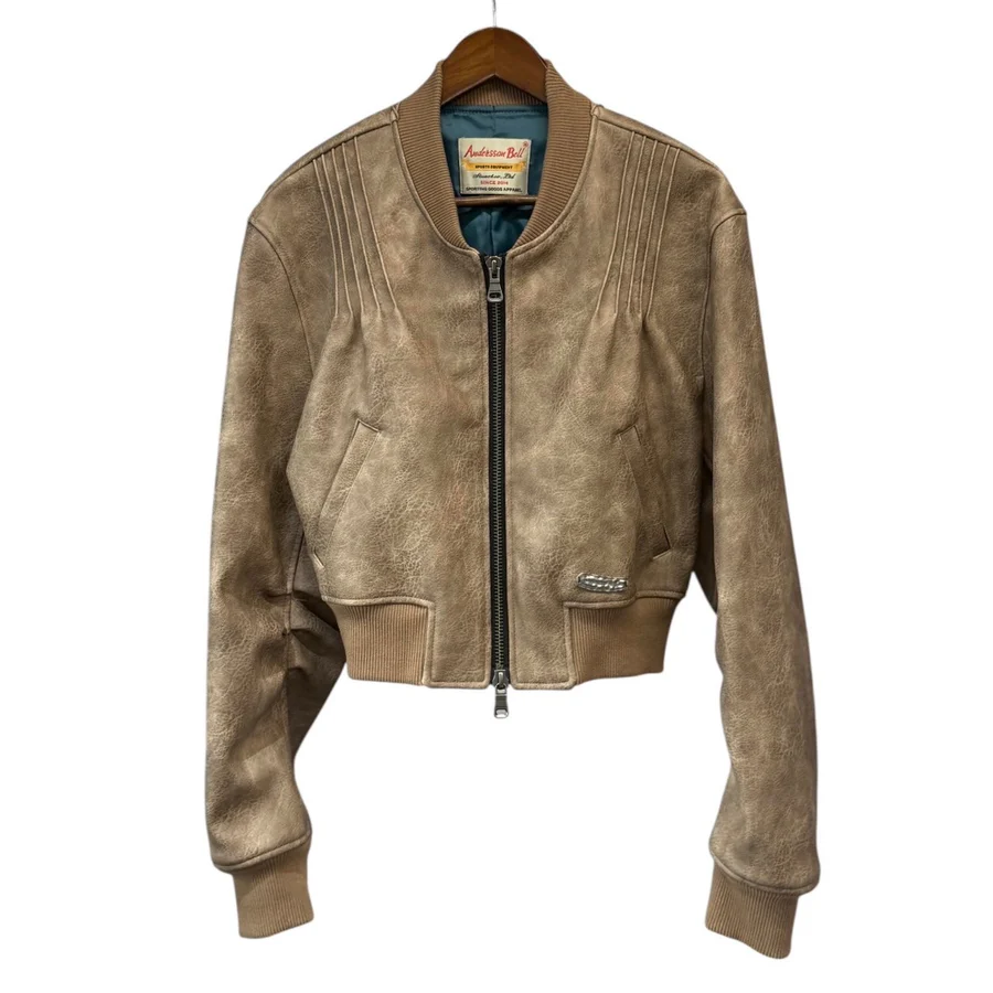 ANDERSSON BELL アンダースンベル TANYA FAUX LEATHER PINTUCK BOMBER JACKET ショート丈フェイクレザーボンバージャケット awa516w M ベージュ