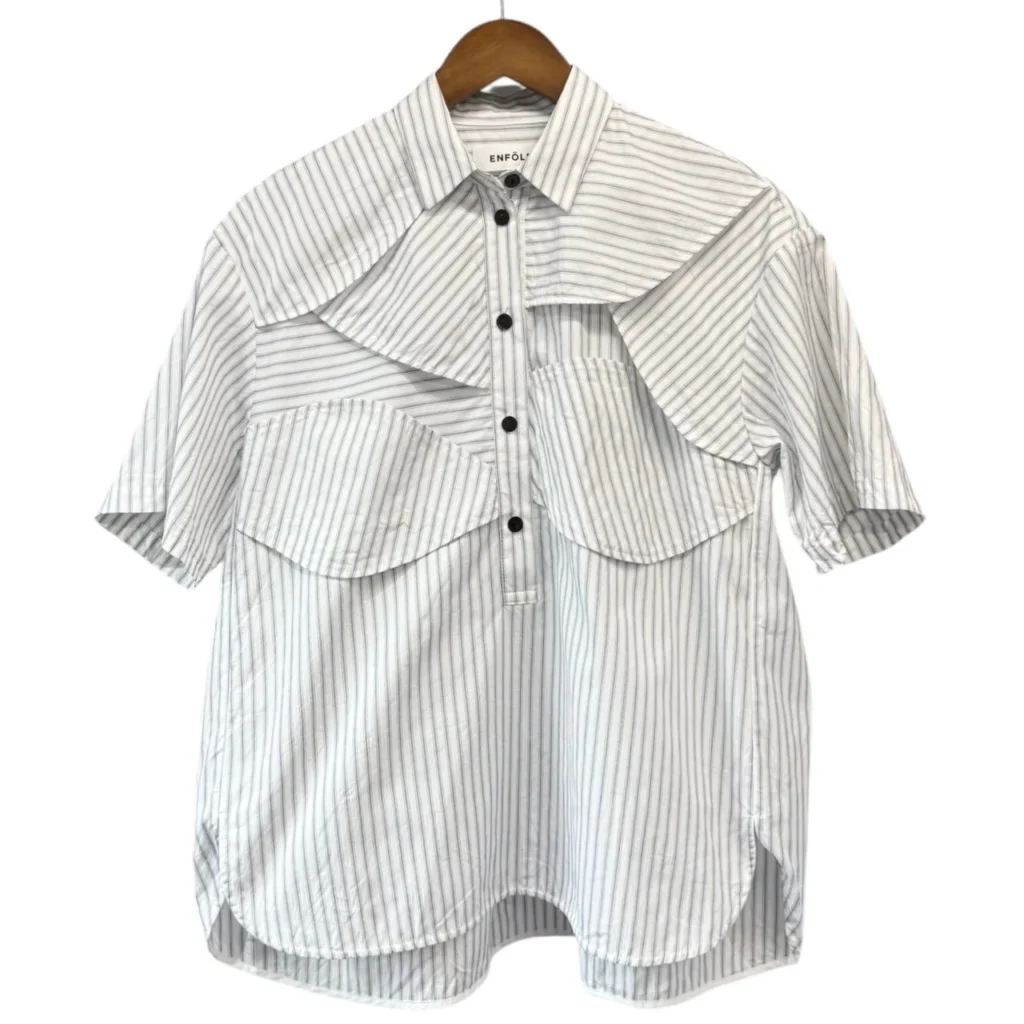 ENFOLD エンフォルド 23AW FRONT-WING SHIRT ストライプ半袖シャツ 300GA530-0360 38 ホワイト