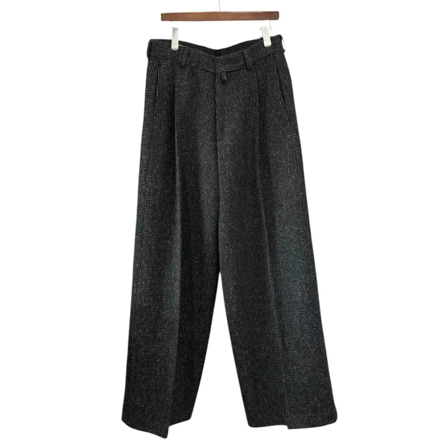 DRIES VAN NOTEN ドリスヴァンノッテン 24AW PIERS ウールツイードワイドタックパンツ 48 ブラック