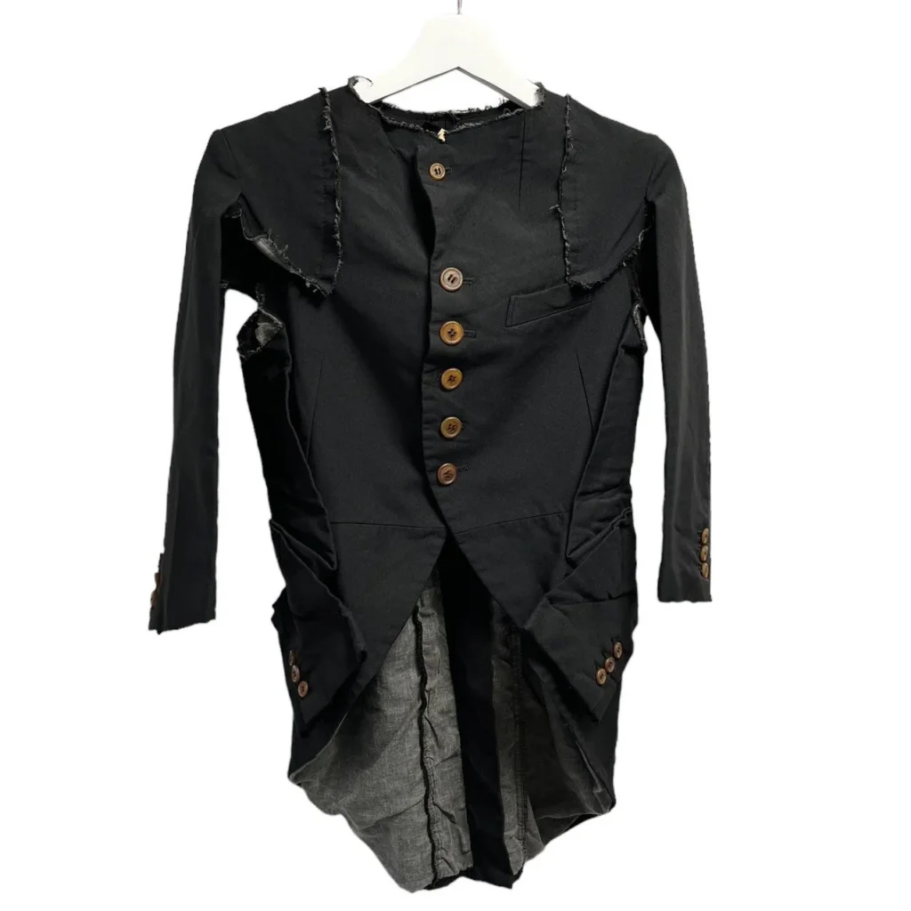 COMME des GARCONS コムデギャルソン 13SS ポリエステル縮絨加工カットオフノーカラー再構築燕尾ジャケット GK-J037 XS ブラック