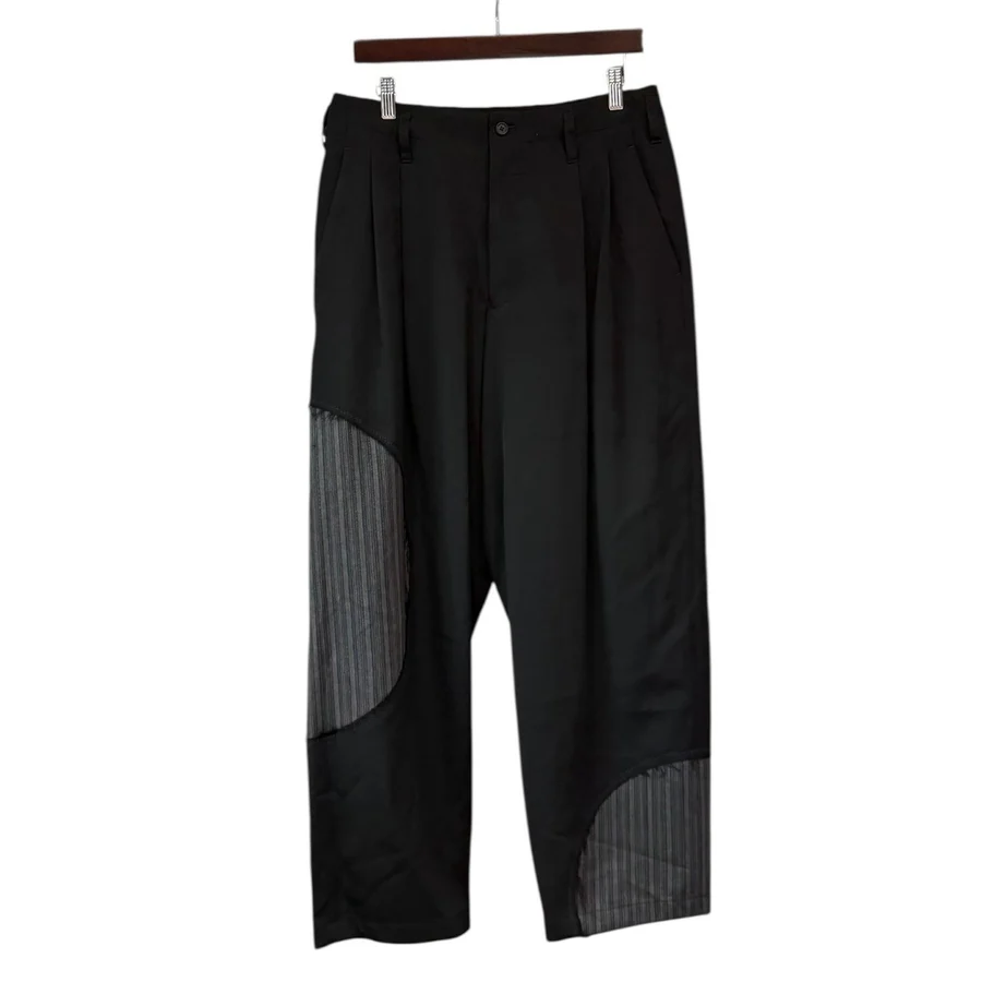 S'YTE by yohji yamamoto サイト ヨウジヤマモト WASHER WOOL GABARDINE CUT-OUT STRIPED PANTS ウールギャバジンツータックパンツ 2 ブラック UT-P21-101