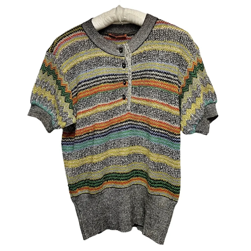 MISSONI ミッソーニ 幾何学柄ヘンリーネック半袖ニット オールド ヴィンテージ vintage ジグザグ 古着