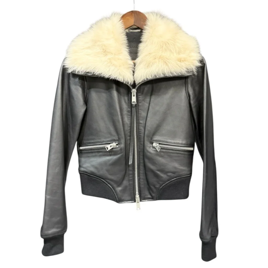 ALLSAINTS オールセインツ WISLEY SHEARLING LEATHER JACKET ファー付レザーライダースジャケット WL025V XS ブラック