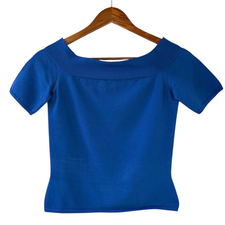 Alexander McQueen アレキサンダーマックイーン オフショルダーニットトップス Tシャツ 669510 M ブルー 