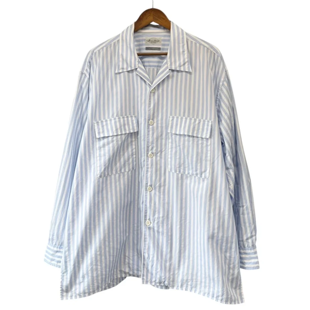 Marvine Pontiak Shirt Makers マーヴィンポンティアックシャツメーカーズ Open Collar SH ストライプオープンカラーシャツ F ブルー MPSM-1903S