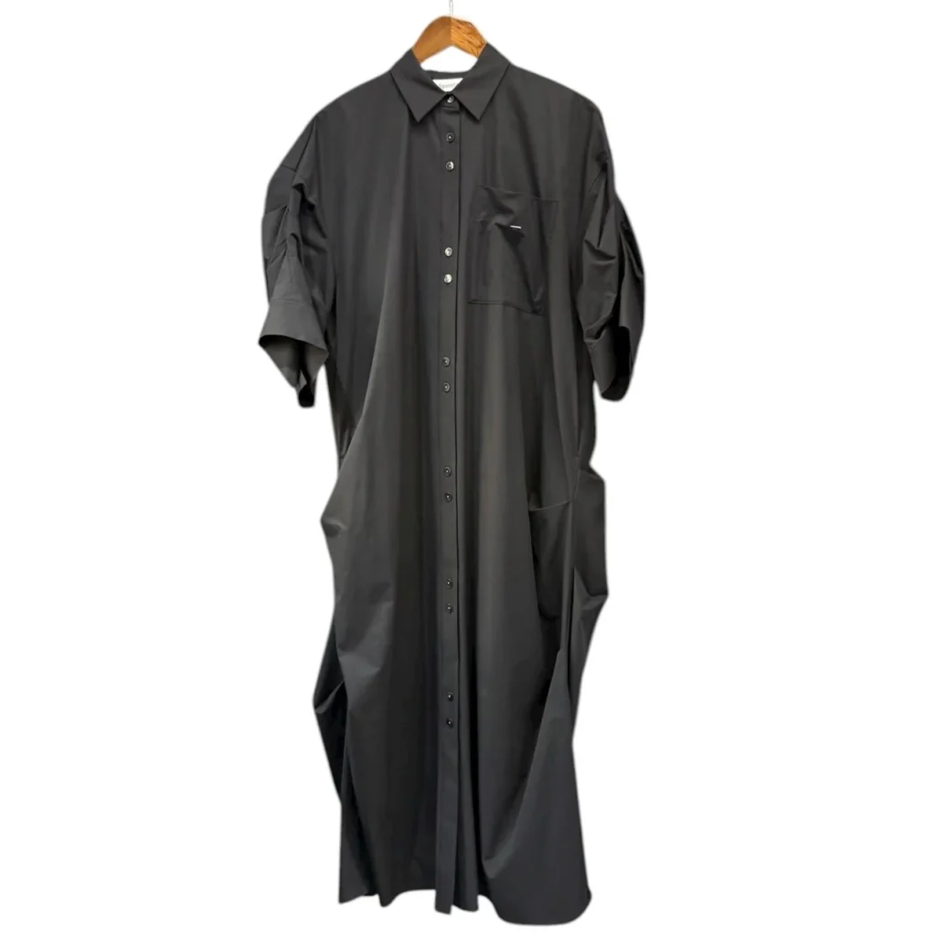 nagonstans ナゴンスタンス 25AW tuck drape shirt dress タックドレープシャツロングドレスワンピース 470IA433-0321 M ブラック