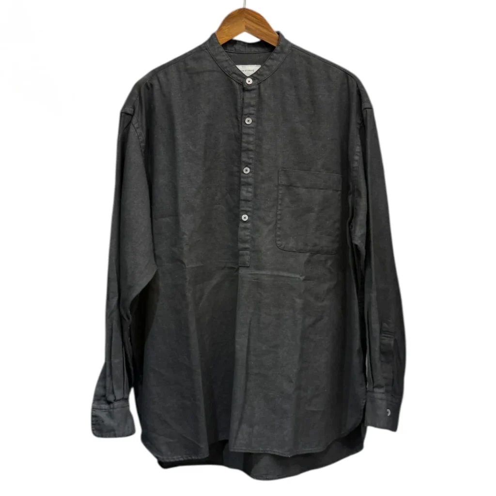 ADAM ET ROPE アダムエロペ ルーズシルエットバンドカラーリネンスキッパーシャツ L ブラック