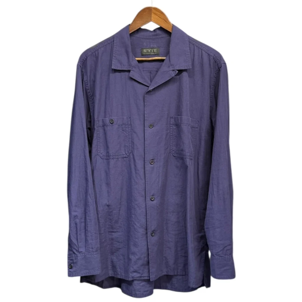 S'YTE by yohji yamamoto サイト ヨウジヤマモト BROADCLOTH CHAMBRAY LOOSE-FIT OPEN COLLAR SHIRT コットンリネンオープンカラーシャツ UT-B02-015 3 ネイビー