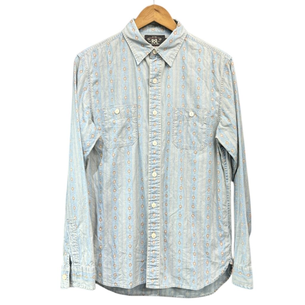 RRL ダブルアールエル 22SS PRINTED WORKSHIRT ネイティブ柄ストライプシャツ S ブルー 買取実績