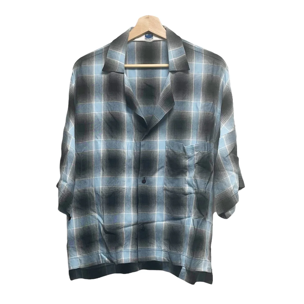 SUNSEA サンシー　19SS SHADOW CHECK FRIED SHRIMP SHIRT オープンカラーチェック半袖シャツ 3 ブルー 19S16 買取実績画像