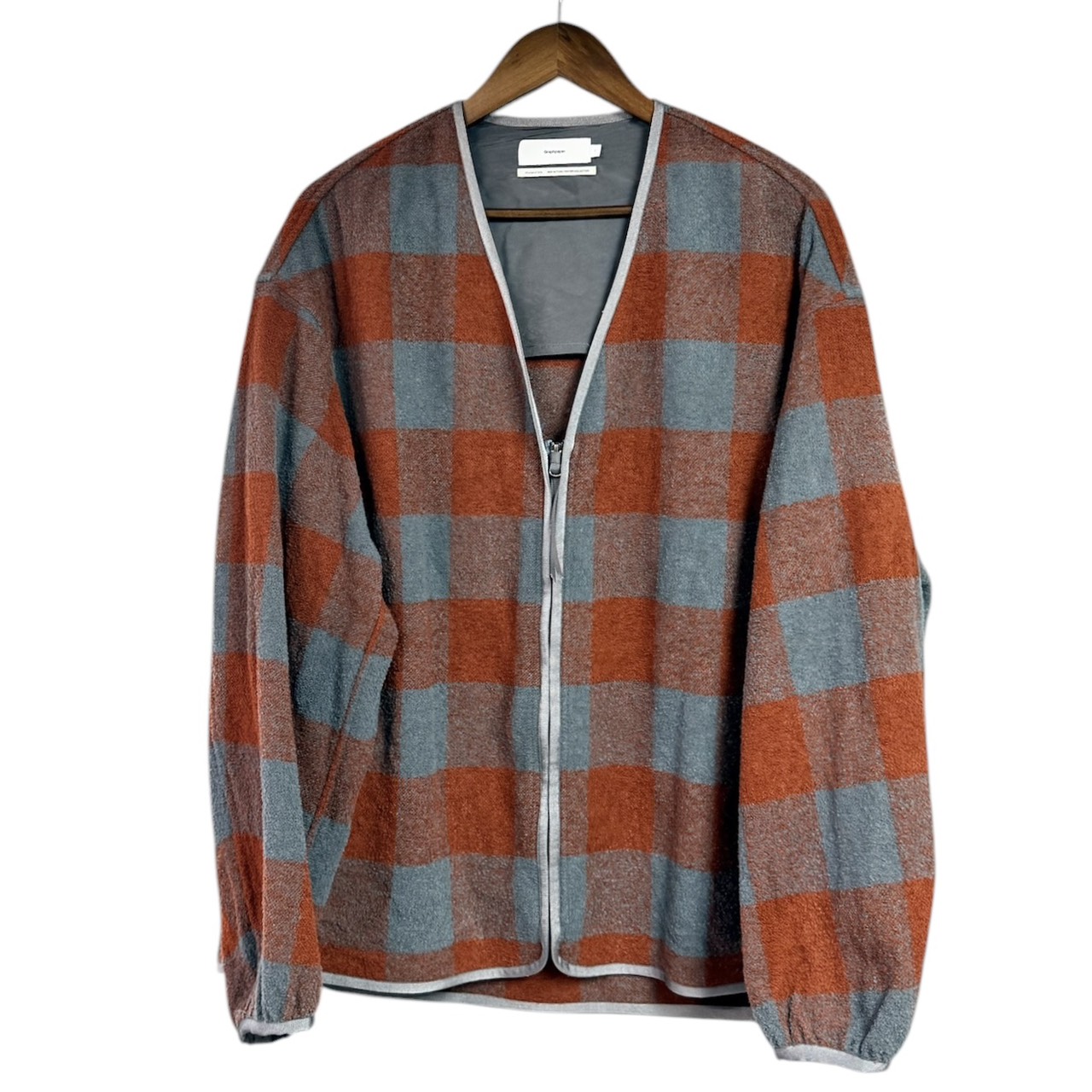 Graphpaper グラフペーパー 24AW Tri-Spin Loop Cardigan チェック柄ジップアップカーディガン GU243-10051 1 ブリック×グレー 買取実績