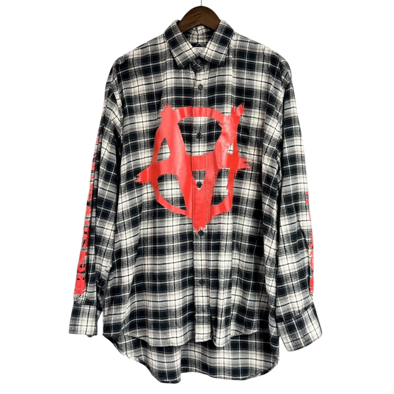 VETEMENTS ヴェトモン DOUBLE ANARCHY LOGO FLANNEL SHIRT アナーキーフランネルチェックシャツ UE52SH800B S ブラック 買取実績
