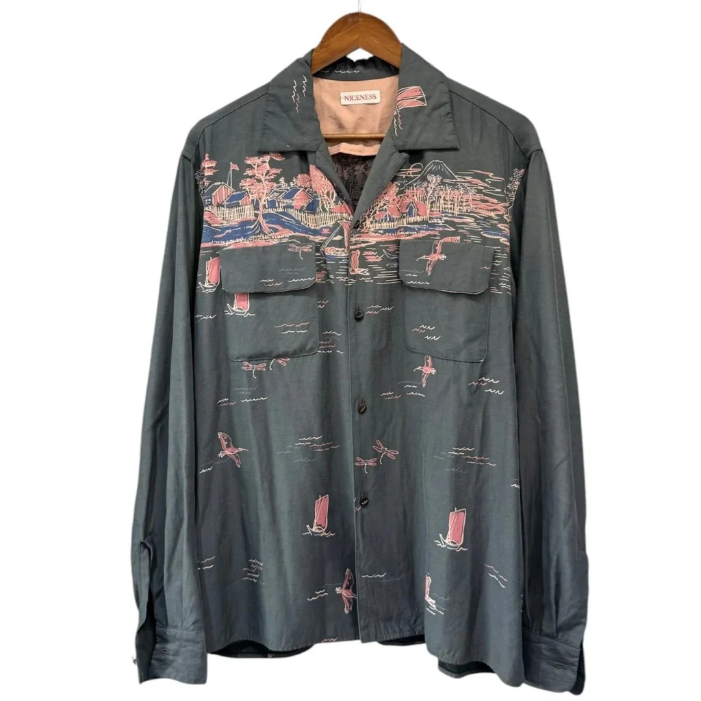 NICENESS ナイスネス 26SS B.PALMER Port Print Board Shirt オープンカラーシャツ S ブラック 買取実績
