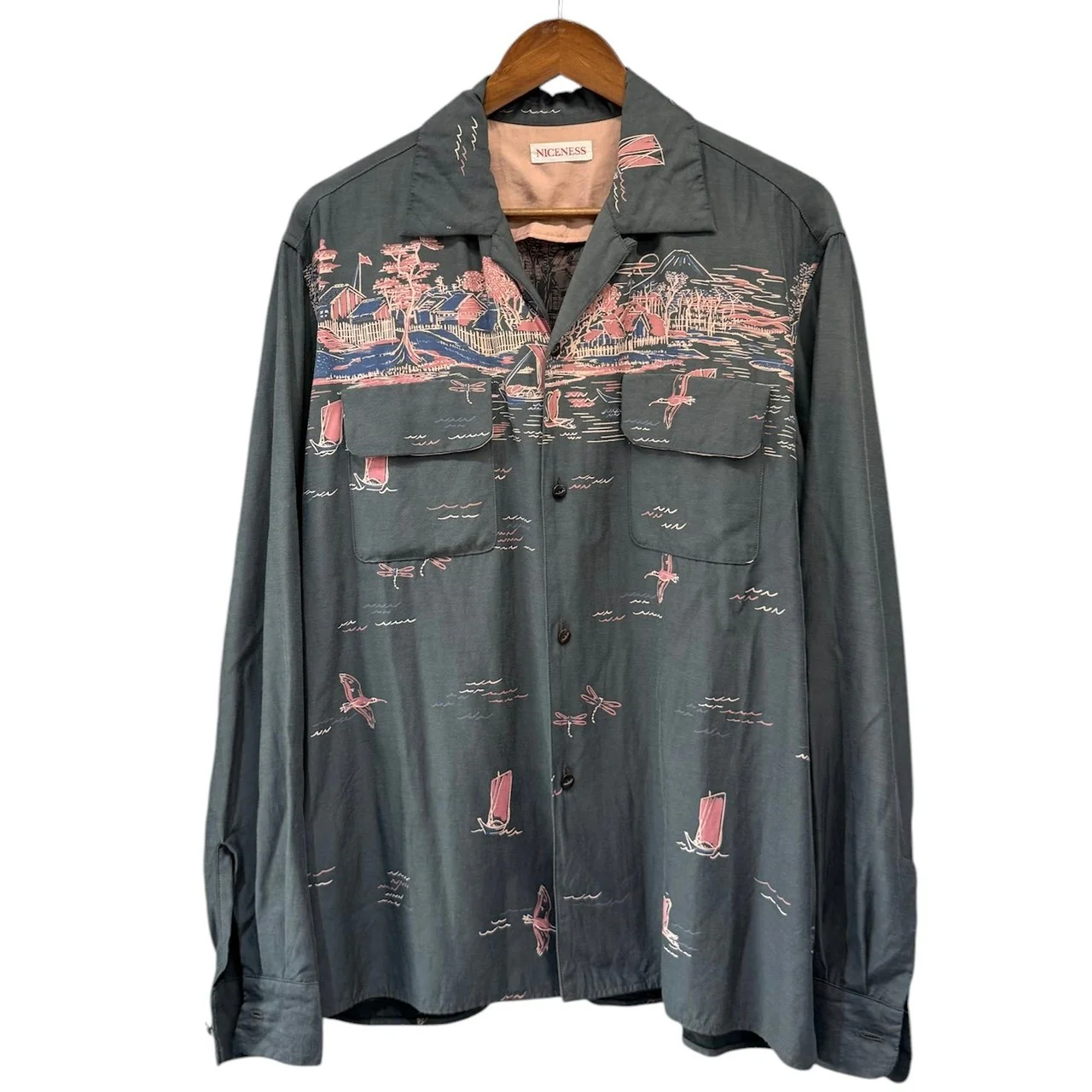 NICENESS ナイスネス 26SS B.PALMER Port Print Board Shirt オープンカラーシャツ S ブラック 買取実績
