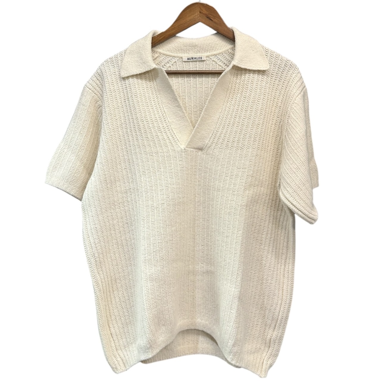 AURALEE オーラリー 23SS BRUSHED COTTON WOOL RIB KNIT SKIPPER POLO スキッパーニットポロシャツ A23SP02HA 4 ホワイト 買取実績