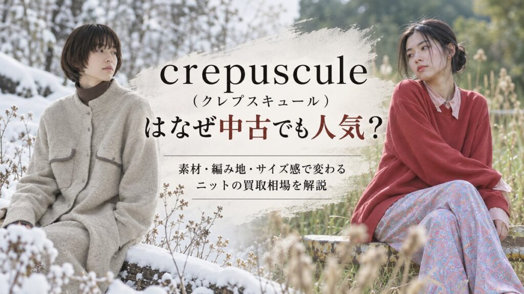 crepuscule(クレプスキュール)のニット買取相場を解説するブログのアイキャッチ画像。素材・編み地・サイズ感による中古市場での評価を紹介